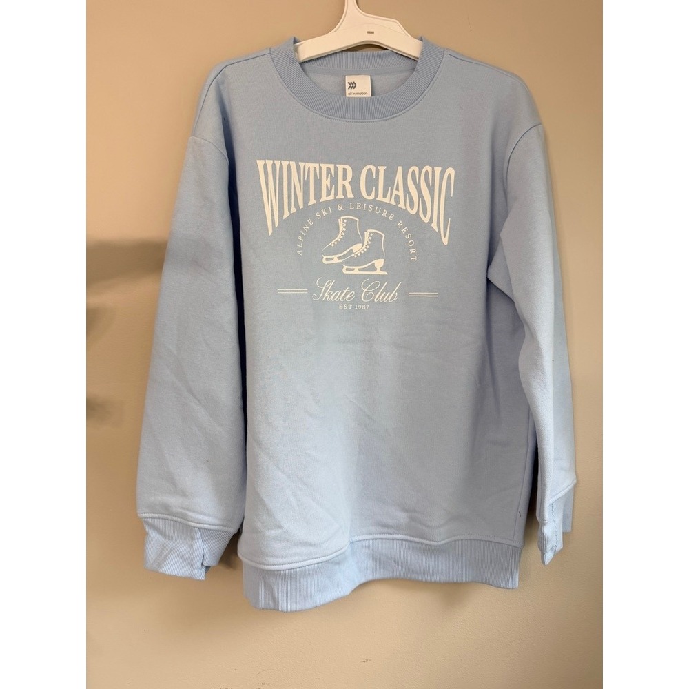 All In Motion Sweatshirt Boys XL 14 Blue Winter Classic Skate Club Graphic NWT